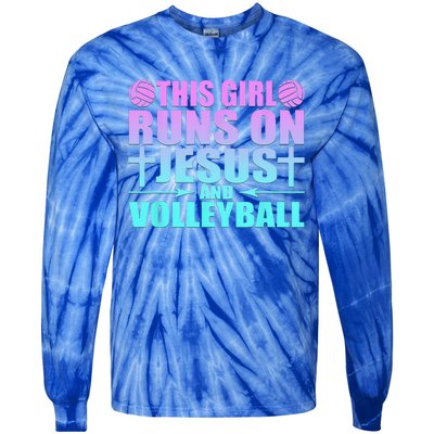 This Girl Runs On Jesus And Volleyball Novelty Tie-Dye Long Sleeve Shirt