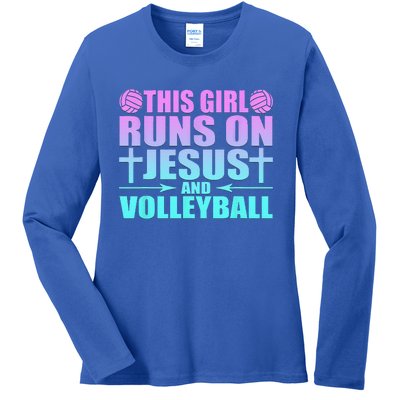 This Girl Runs On Jesus And Volleyball Novelty Ladies Long Sleeve Shirt