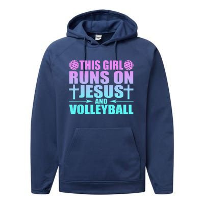 This Girl Runs On Jesus And Volleyball Novelty Performance Fleece Hoodie