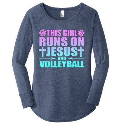 This Girl Runs On Jesus And Volleyball Novelty Women's Perfect Tri Tunic Long Sleeve Shirt