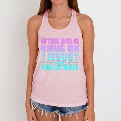 This Girl Runs On Jesus And Volleyball Novelty Women's Knotted Racerback Tank