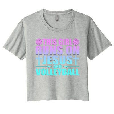 This Girl Runs On Jesus And Volleyball Novelty Women's Crop Top Tee