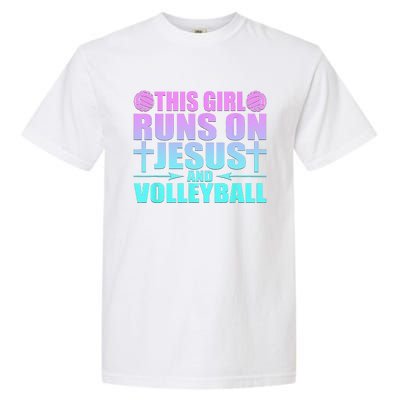 This Girl Runs On Jesus And Volleyball Novelty Garment-Dyed Heavyweight T-Shirt