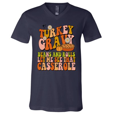 Turkey Gravy Retro Groovy Thanksgiving Food V-Neck T-Shirt