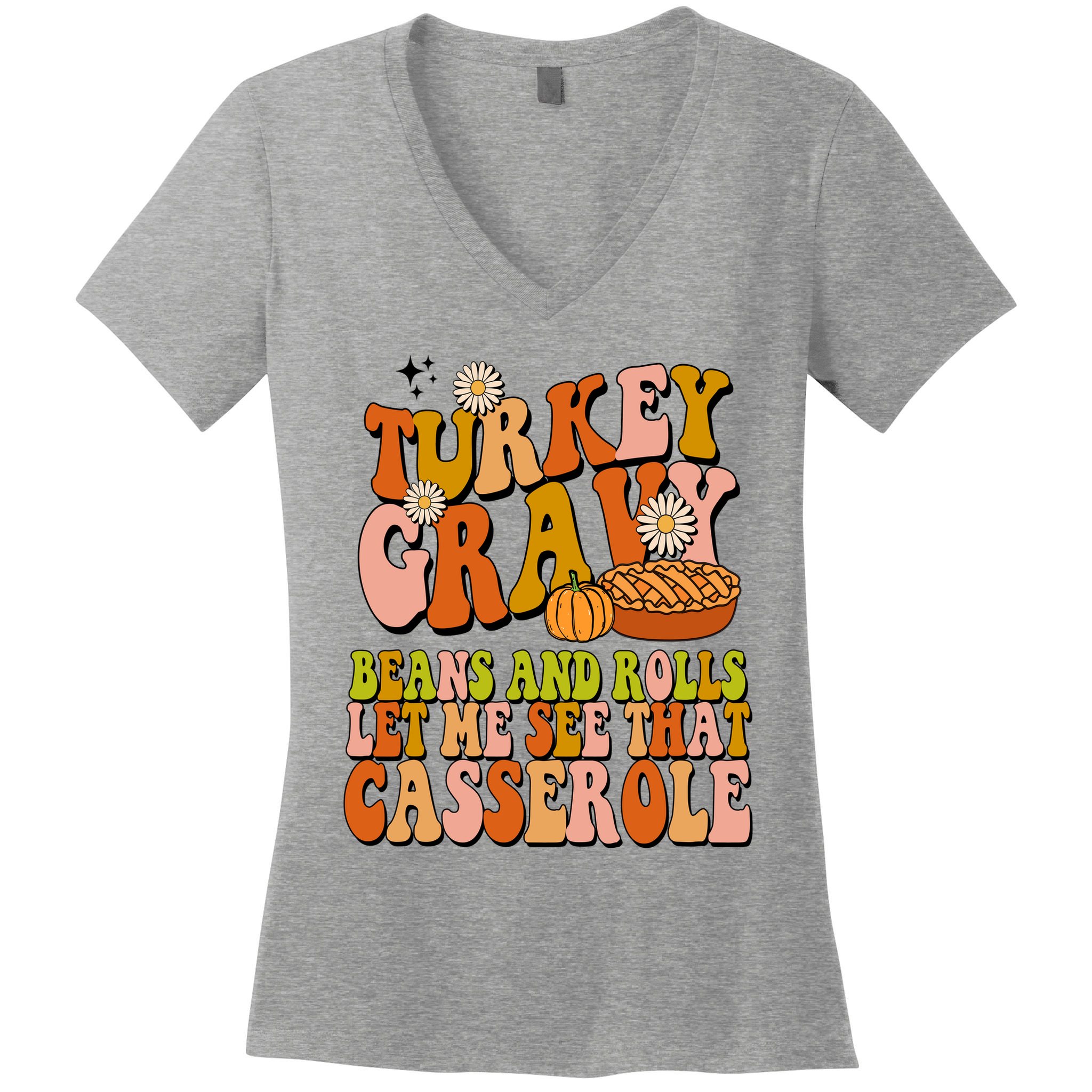 Turkey Gravy Retro Groovy Thanksgiving Food Women's V-Neck T-Shirt