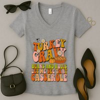 Turkey Gravy Retro Groovy Thanksgiving Food Women's V-Neck T-Shirt