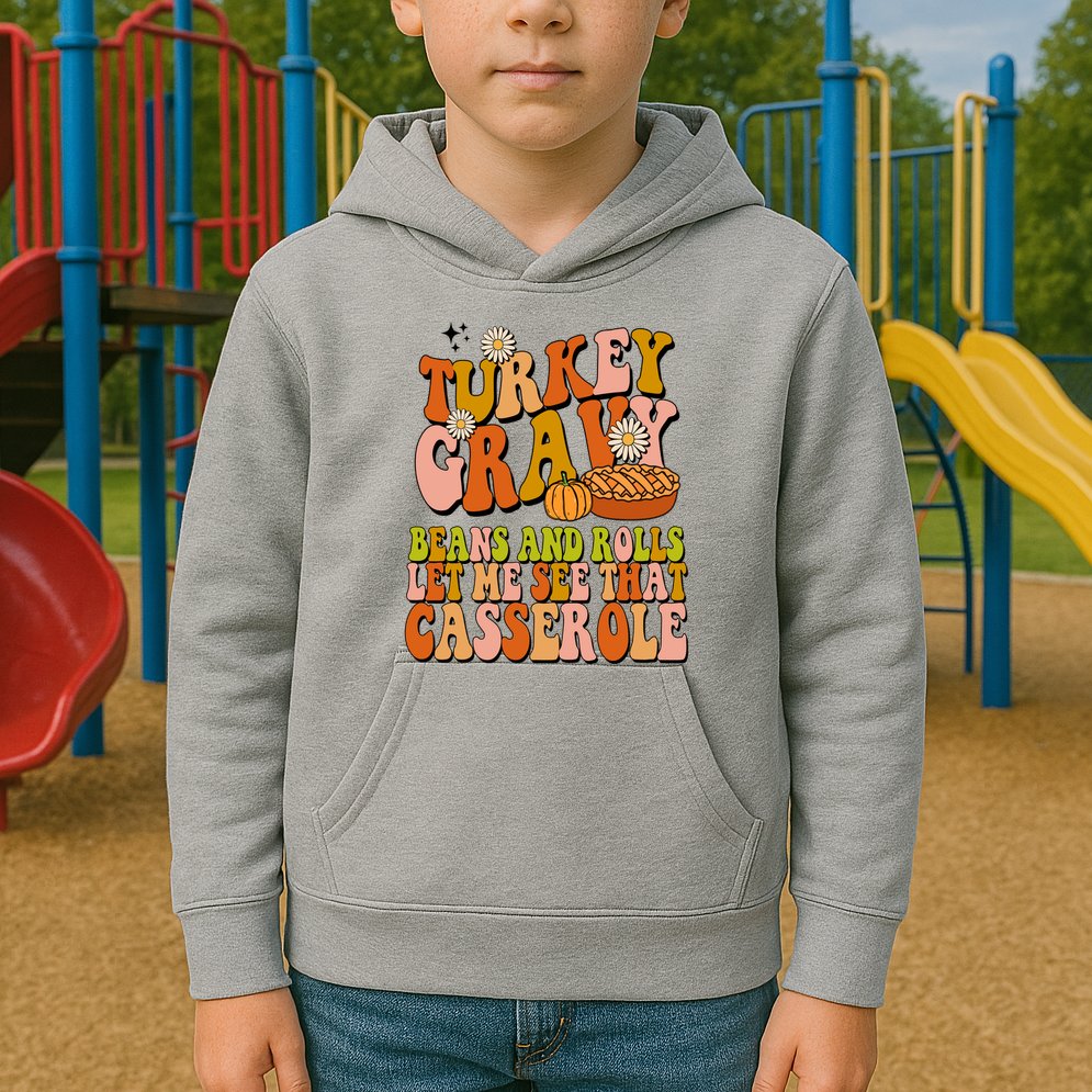 Turkey Gravy Retro Groovy Thanksgiving Food Kids Hoodie