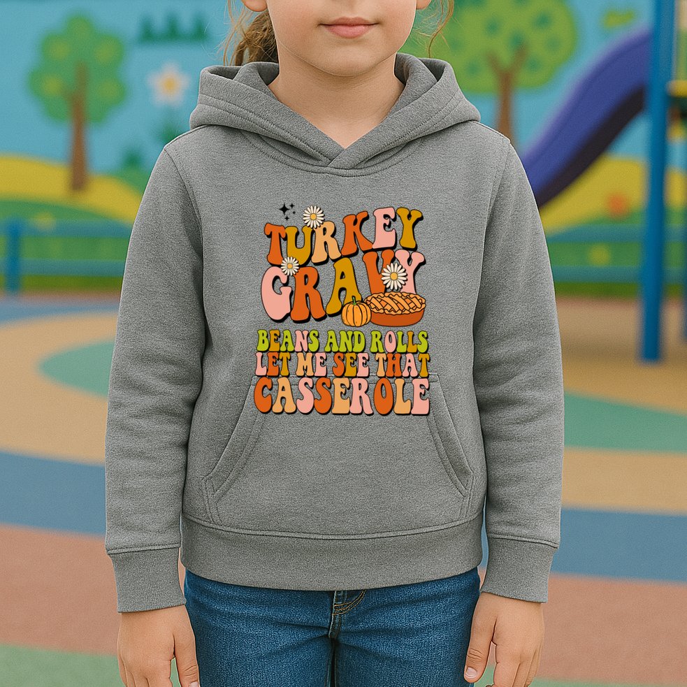 Turkey Gravy Retro Groovy Thanksgiving Food Kids Hoodie