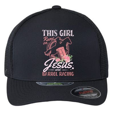 This Girl Runs On Jesus And Barrel Racing For A Barrel Racer Flexfit Unipanel Trucker Cap
