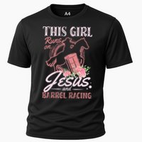 This Girl Runs On Jesus And Barrel Racing For A Barrel Racer Cooling Performance Crew T-Shirt