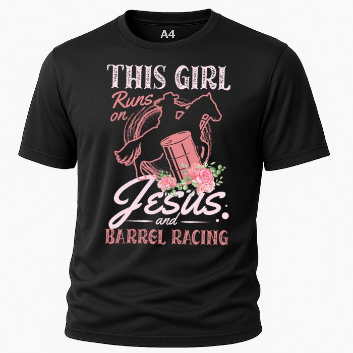 This Girl Runs On Jesus And Barrel Racing For A Barrel Racer Cooling Performance Crew T-Shirt