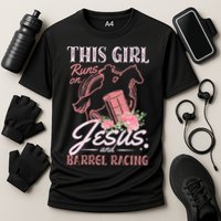 This Girl Runs On Jesus And Barrel Racing For A Barrel Racer Cooling Performance Crew T-Shirt