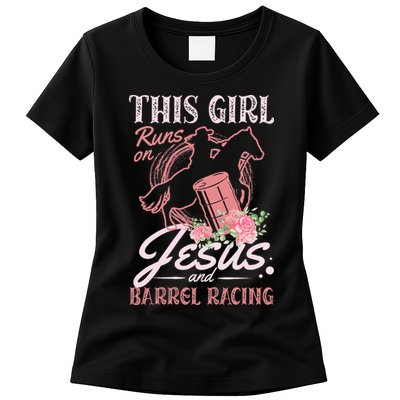 This Girl Runs On Jesus And Barrel Racing For A Barrel Racer Womens T-Shirt