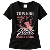 This Girl Runs On Jesus And Barrel Racing For A Barrel Racer Womens T-Shirt