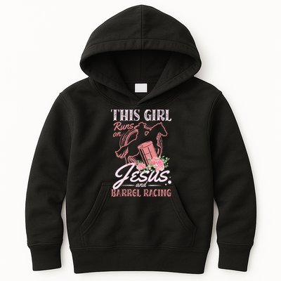 This Girl Runs On Jesus And Barrel Racing For A Barrel Racer Kids Hoodie