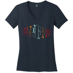 Trumpeter Gift Retro Jazz Music Trumpet Women's V-Neck T-Shirt