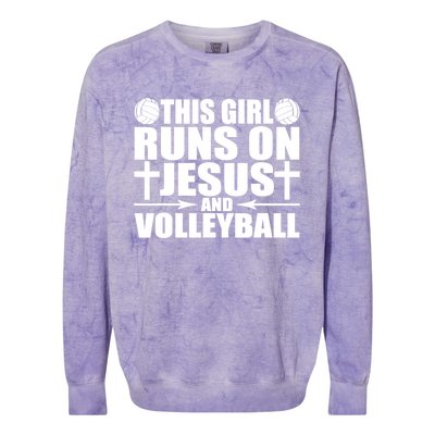 This Girl Runs On Jesus And Volleyball Novelty TShirt Colorblast Crewneck Sweatshirt