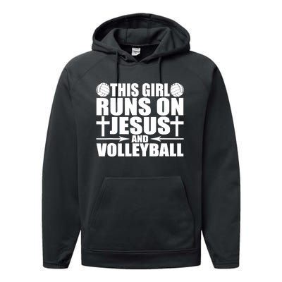 This Girl Runs On Jesus And Volleyball Novelty TShirt Performance Fleece Hoodie