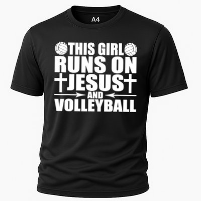 This Girl Runs On Jesus And Volleyball Novelty TShirt Cooling Performance Crew T-Shirt