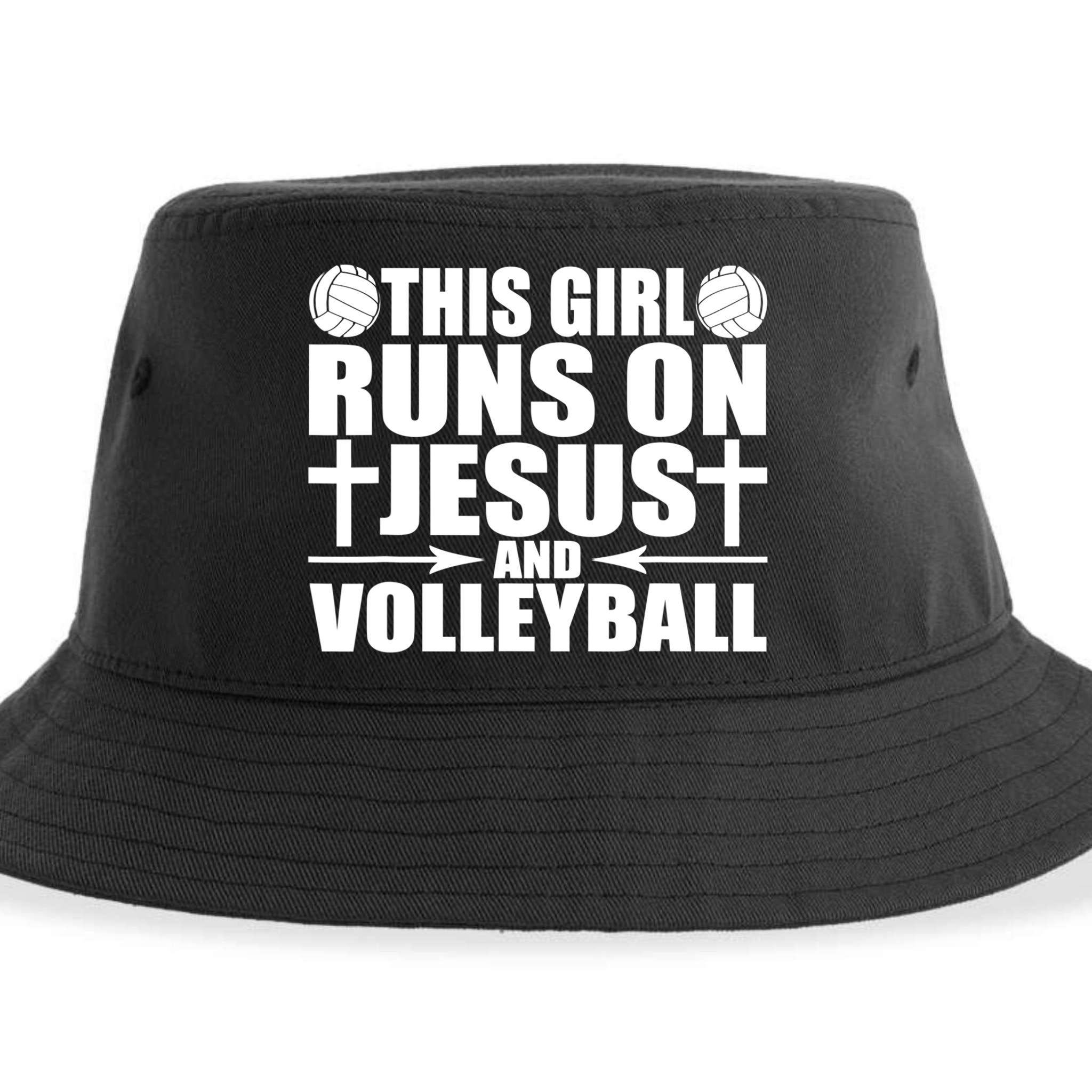 This Girl Runs On Jesus And Volleyball Novelty TShirt Sustainable Bucket Hat