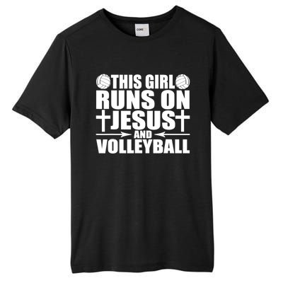 This Girl Runs On Jesus And Volleyball Novelty TShirt Tall Fusion ChromaSoft Performance T-Shirt