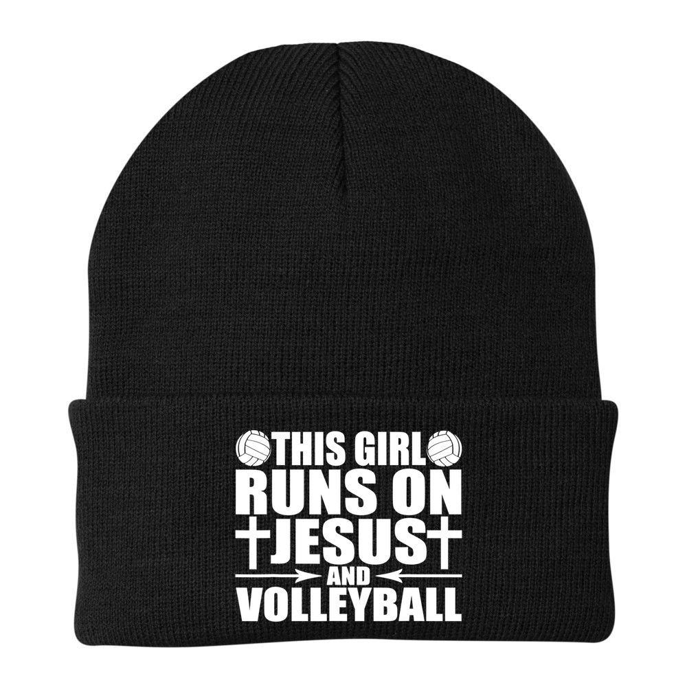 This Girl Runs On Jesus And Volleyball Novelty TShirt Beanie