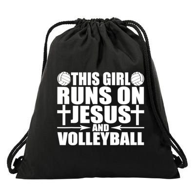 This Girl Runs On Jesus And Volleyball Novelty TShirt Drawstring Bag