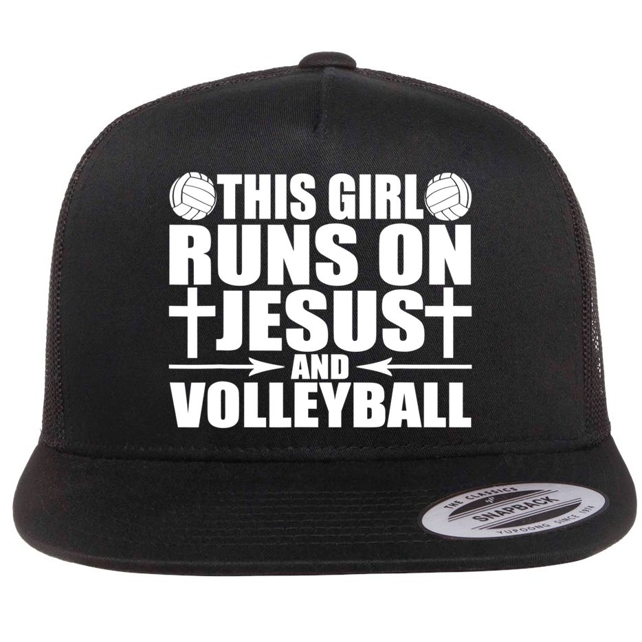 This Girl Runs On Jesus And Volleyball Novelty TShirt Flat Bill Trucker Hat