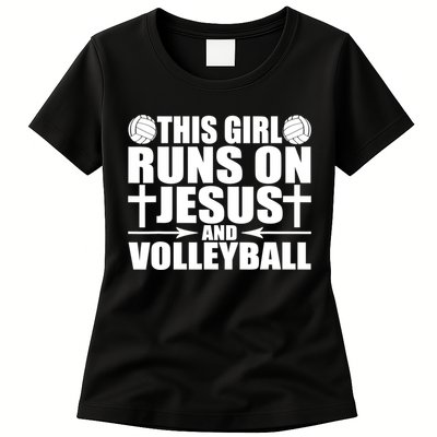 This Girl Runs On Jesus And Volleyball Novelty TShirt Womens T-Shirt