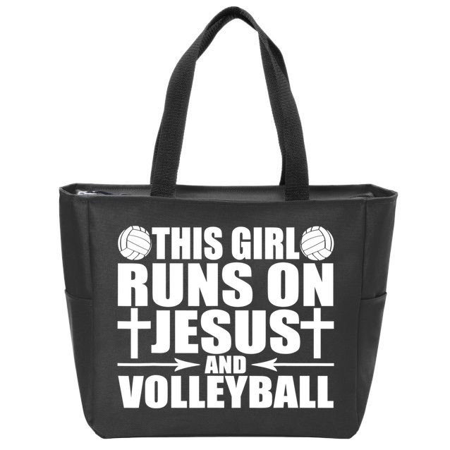 This Girl Runs On Jesus And Volleyball Novelty TShirt Zip Tote Bag
