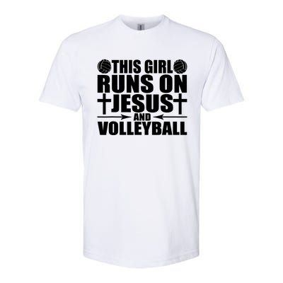 This Girl Runs On Jesus And Volleyball Novelty TShirt Softstyle CVC T-Shirt