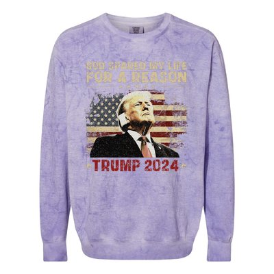 Trump God Spared My Life For A Reason Save Restore America Colorblast Crewneck Sweatshirt