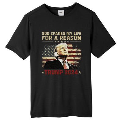 Trump God Spared My Life For A Reason Save Restore America Tall Fusion ChromaSoft Performance T-Shirt