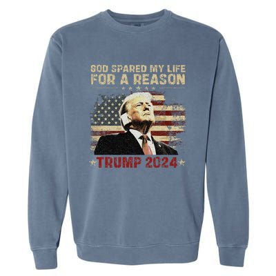 Trump God Spared My Life For A Reason Save Restore America Garment-Dyed Sweatshirt