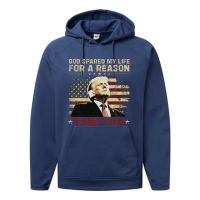 Trump God Spared My Life For A Reason Save Restore America Performance Fleece Hoodie