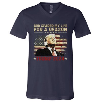 Trump God Spared My Life For A Reason Save Restore America V-Neck T-Shirt