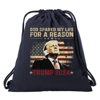 Trump God Spared My Life For A Reason Save Restore America Drawstring Bag