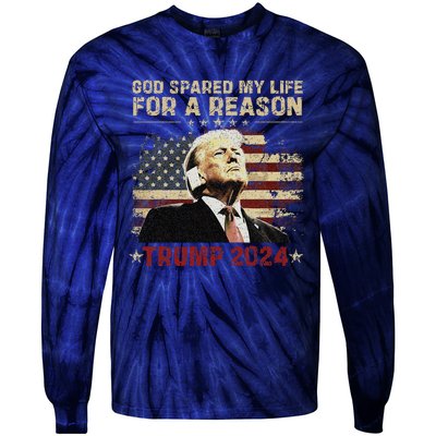 Trump God Spared My Life For A Reason Save Restore America Tie-Dye Long Sleeve Shirt