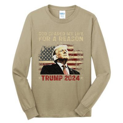 Trump God Spared My Life For A Reason Save Restore America Tall Long Sleeve T-Shirt