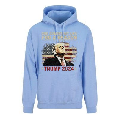 Trump God Spared My Life For A Reason Save Restore America Unisex Surf Hoodie