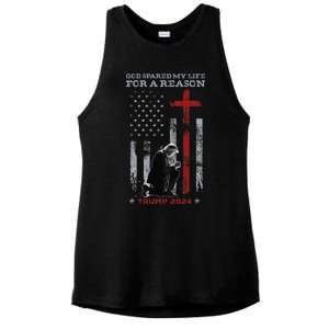 Trump God Spared My Life For A Reason Save Restore America Ladies PosiCharge Tri-Blend Wicking Tank