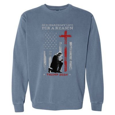 Trump God Spared My Life For A Reason Save Restore America Garment-Dyed Sweatshirt