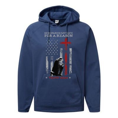 Trump God Spared My Life For A Reason Save Restore America Performance Fleece Hoodie