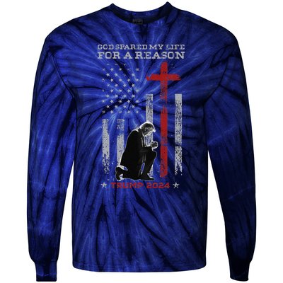 Trump God Spared My Life For A Reason Save Restore America Tie-Dye Long Sleeve Shirt