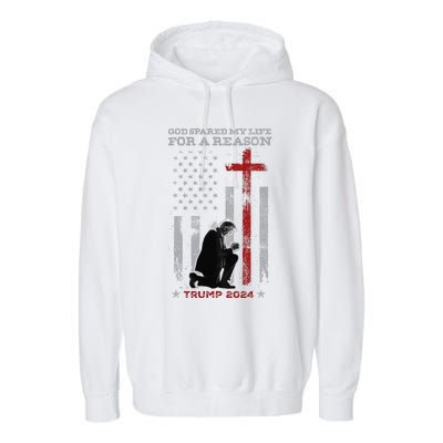 Trump God Spared My Life For A Reason Save Restore America Garment-Dyed Fleece Hoodie