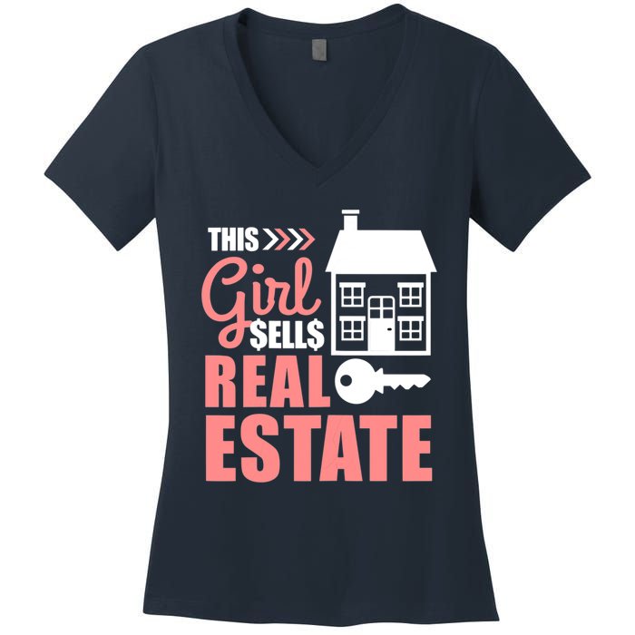 This Girl Sells Real Estate Real Estate Agent Women's V-Neck T-Shirt