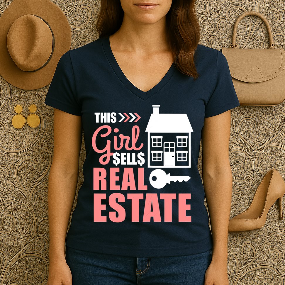 This Girl Sells Real Estate Real Estate Agent Women's V-Neck T-Shirt