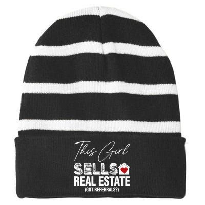 This Girl Sells Real Estate Got Referrals Striped Beanie with Solid Band