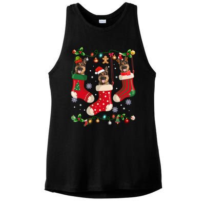 Three Ger Shepherd In Sock Christmas Santa Xgiftmas Dog Gift Ladies PosiCharge Tri-Blend Wicking Tank