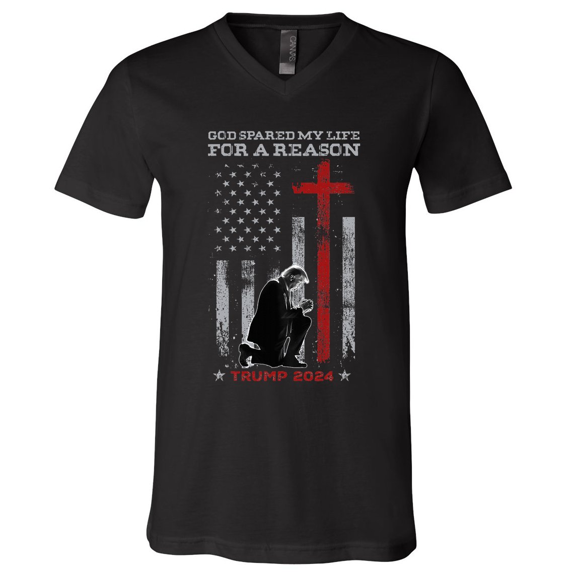 Trump God Spared My Life For A Reason Save Restore America V-Neck T-Shirt